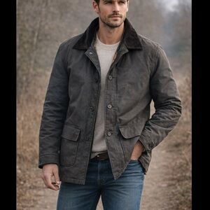 NATURAL LIFE Charcoal/Black Corduroy Collar Quilt Line Military Field Jacket (M)